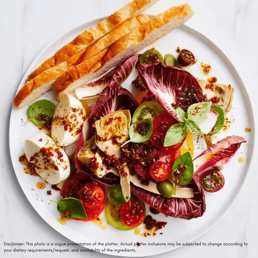 Plated salad with bread on a white background
